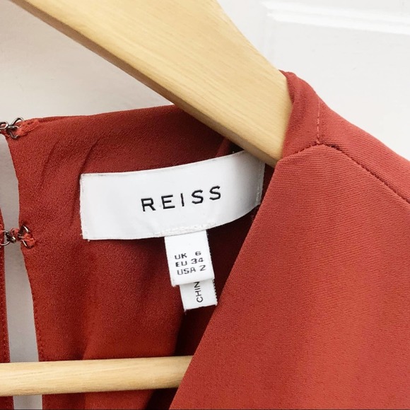 Reiss Gracie Pleat Detailed Midi Dress, Rust - Picture 11 of 11